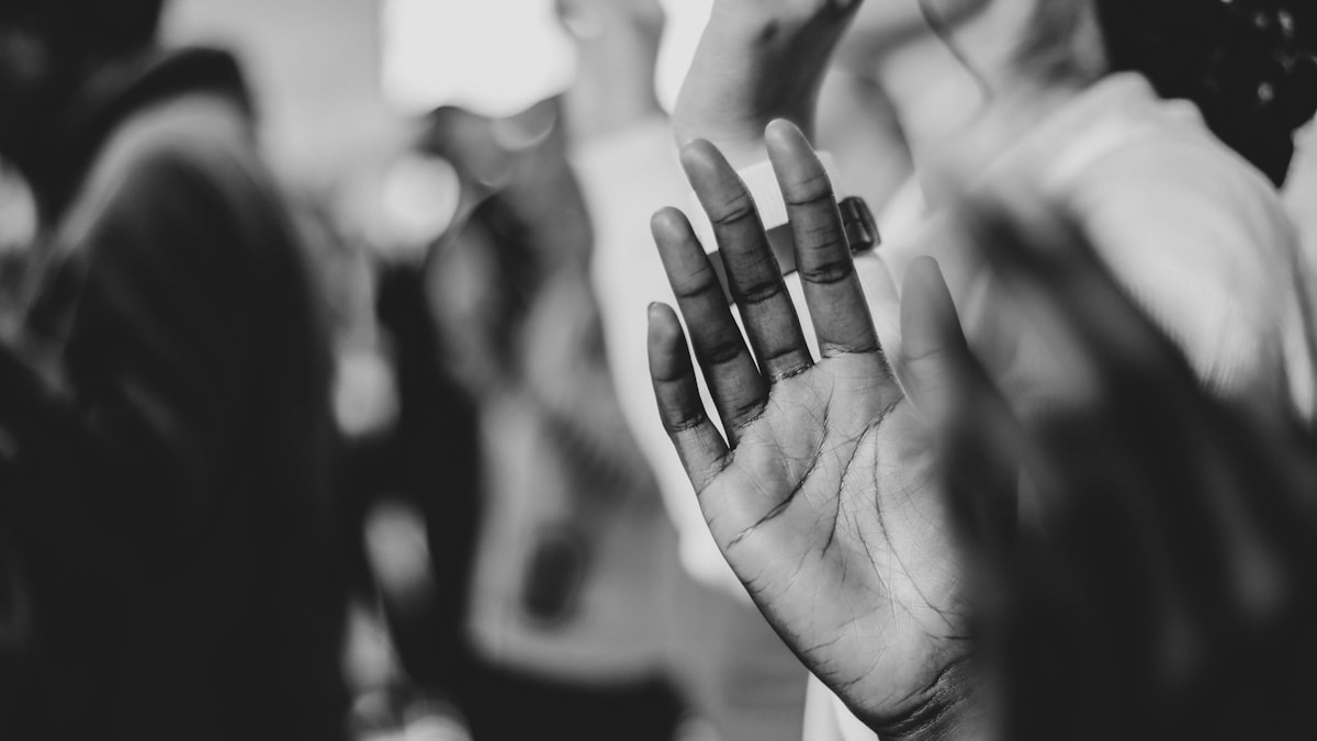 right human palm grayscale photography